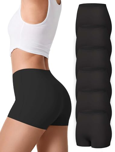 SHARICCA Boxershorts Damen Nahtlos Weich Unterhosen Damen Hohe Taille Radlerhose Hotpants Unterwäsche Boxershorts Seamless Mehrpack (6 Schwarz, XXL)