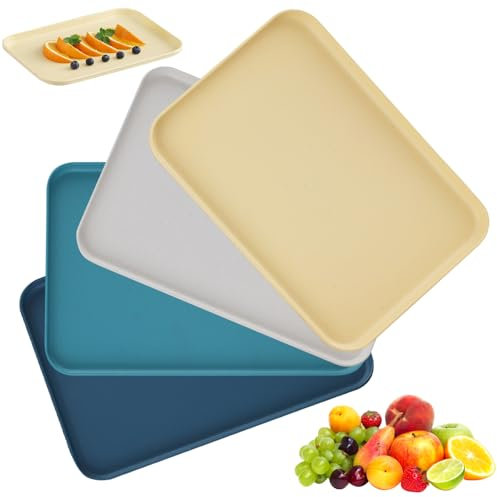 Plastic Dinner Tray - 4 Pcs Serving Trays, 24.5 x 17.5 cm Food Drink Trays, 4 Colors Reusable Anti-Slip Tray Rectangular, Cafeteria Small Plastic Serving Platter for Food Snacks Fruit Eating On Lap