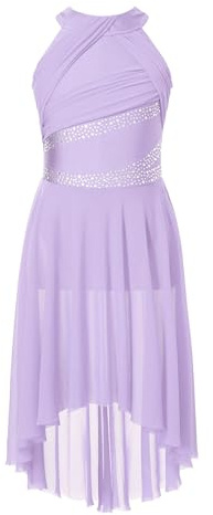 Miutii Kinder Mädchen Lyrisch Tanzkleid Glitzer Eiskunstlauf Kleid mit Asymmetrisch Rock Contemporary Modern Dance Ballerina Latein Tanzkleid