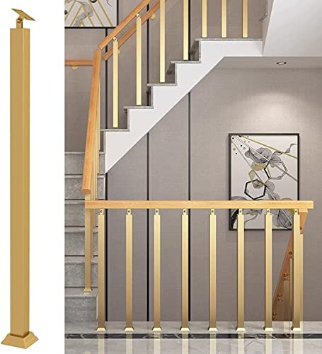 Metallgeländerschienen für Innentreppen/Deckgeländer, quadratische Deck-Baluster mit vertikaler hohler Zaunstützsäule, inklusive Schrauben und flachen Halterungen, Set (Gold / Silber)