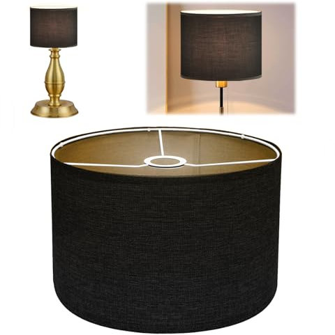 Paralume in tessuto di lino, realizzato a mano, per lampada da terra, lampada a sospensione e lampada da tavolo, attacco E27, luce antiriflesso, diametro 30 cm x altezza 20 cm (nero)