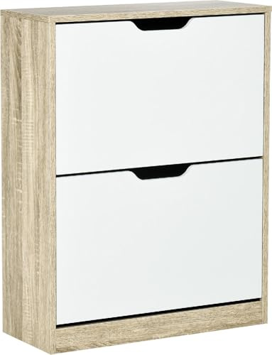 DecHome - Scarpiera Salvaspazio Slim a 2 Cassetti per 8 Paia di Scarpe 62.5x26x81 cm colore Legno e Bianco