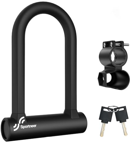 Bügelschloss Fahrrad, Sportneer Fahrradschloss - 17 mm Schweres Fahrrad Bügelschloss fürs Rennrad, Mountainbike, E-Bike, Klapprad mit Halterung, 2 Schlüssel