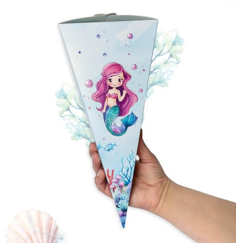 TOBJA Mini Schultüte für Geschwister Meerjungfrau Design, Zuckertüte Mädchen, perfekt für Süßigkeiten | Kleine Schultüte für Schwester