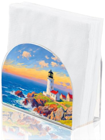 SUPERDANT Porta Tovaglioli da Tavola Faro Costiero Portatovaglioli Acrilica In Carta Dispenser di Fazzoletti Indipendente per Tavolo Da Cocktail Accessori per la Casa Cucina Bar Caffè 12.5x5x10.5cm