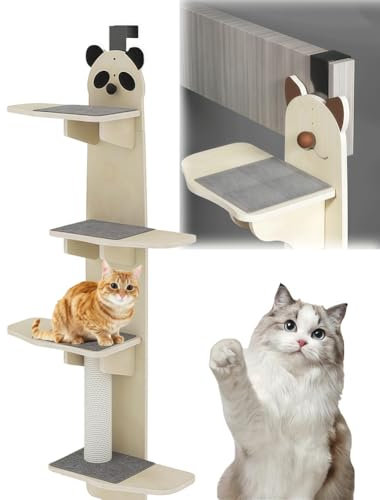 SAYEYBU Katzenregal Zum AufhäNgen An Der TüR Mehrstufiges Katzenregal Zum AufhäNgen An Der TüR Kratzbaum, Katzenregal Mit TüRaufhäNgung, Katzenleiter 4-Stufiges KatzenklettergerüSt,A
