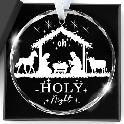 Christmas Decorations Christian Gifts for Women The Nativity Scene Gifts Oh Holy Night Crystal Keepsake, Christmas Scene Tree Decoration, Gift for Family,Women, Friends, Teachers