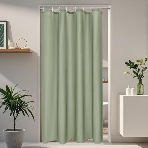 EurCross Schmaler Duschvorhang 120 x 200 Grün Wasserdicht Duschvorhänge Kleiner Anti-Schimmel Textil Stoff Badvorhang mit 8 Ringen