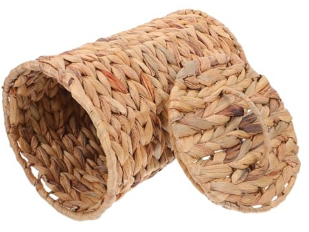 Alipis Cubo De Basura De Ratán Natural Con Tapa Cesta Tejida Multifuncional Para Baño y Dormitorio Almacenamiento Portátil y Decorativo Con Estilo Campestre