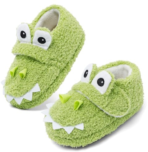 LACOFIA Zapatillas de Estar por Casa Niños Pantuflas Peluche Invierno Niños Cómodas Cocodrilo Verde 22/23