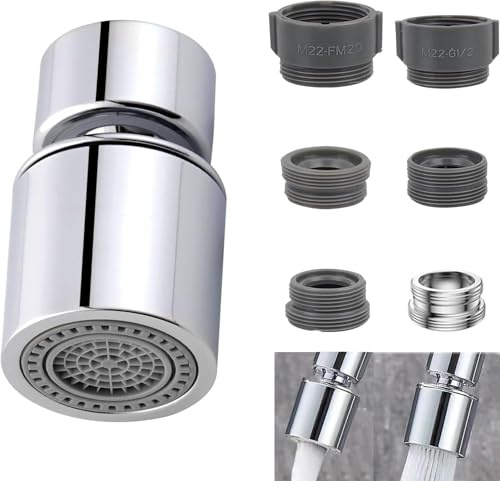 FAINCA M22 360 °Giratorio Aireador Grifo Cocina con 6 Adaptador Grifo | Cocina Filtro Grifos Atomizador Fregadero para Cocina Baño 2 Modos Salida Agua Ajustable Ducha y Modo Chorro