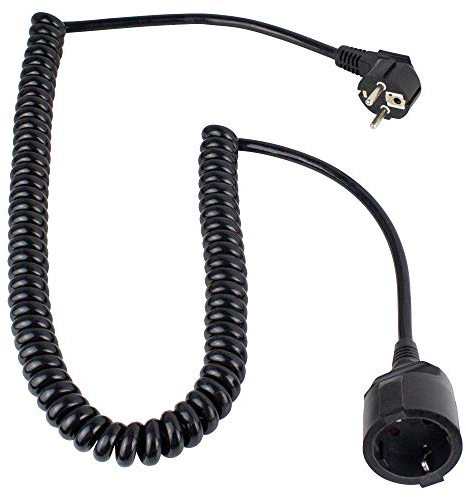 as - Schwabe Spiralleitung, 1m auf 2,5m dehnbares Spiralkabel mit Schutzkontaktwickelstecker & Schutzkontaktkupplung , 230V, 16A Verlängerungskabel, IP20, schwarz, 70410