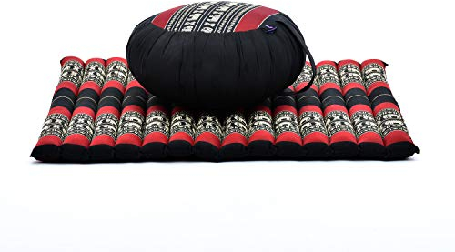 Leewadee Meditationskissen Set Sitzkissen Rund Zafu Yoga Kissen Zabuton Yogakissen Meditationskissen Meditation Zubehör Yoga Sitzkissen Yoga Meditationskissen, Kapok, Schwarz Rot