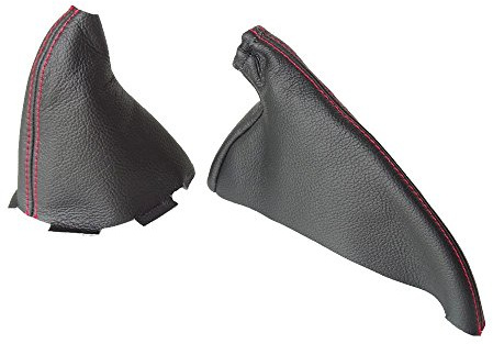 The Tuning-Shop Ltd for Honda Civic Type R Ep3 Civic Hatchback Ep3 2001-05 Gear & Handbrake Gaiter Black Italian Leather Red Stitching