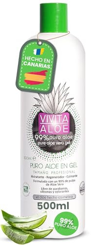 ALOE VERA PURO GEL Hecho 100% en Canarias | Procesado en Frío | Hidrata y Calma la Piel y Pelo | Natural + Vegano | Aftersun, Depilación, Afeitado y Quemaduras (500m)