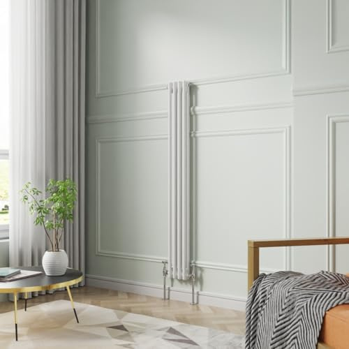 NRG 1500 x 200 mm Gloss White Vertical Cast Iron Radiator Double Panel | Radiator Wall Mounted, Tall, For UK Central Heating Compatible, Traditional Column Radiator, for Bathroom Kitchen