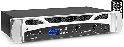 VONYX VPA600 Bluetooth DJ Amplifier - 2 Channel Stereo PA Audio Amp 600W with USB, SD, MP3 Player, Rack Mountable 19 Inch 2U, RCA & Jack Inputs NL2 Speaker Connection, Remote Control