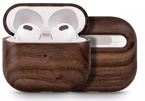 STREIFHOLZ - AirPods Hülle für Airpods Pro 1+2 +3.Gen; Airpods 1, 2, 3, 4; personalisiert mit Gravur, Schutzhülle aus Holz, Anhänger mit abnehmbaren Lederband