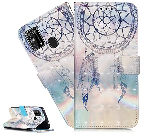 LEMAXELERS Galaxy M31 Case Samsung Galaxy M31 Phone Cover 3D Blue Campanula PU Leather Flip Notebook Wallet Case Magnetic Stand Holder Slot Bumper Case for Samsung Galaxy M31,3D Campanula&Rainbow