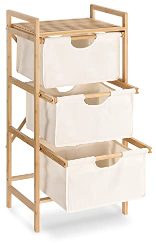 Navaris Badregal Regal aus Bambus mit Körben - 96x44x33cm Bambusregal Wäschekorb Wäschesammler Sortierer Wäschekörbe - 3 Fächer für Wäsche