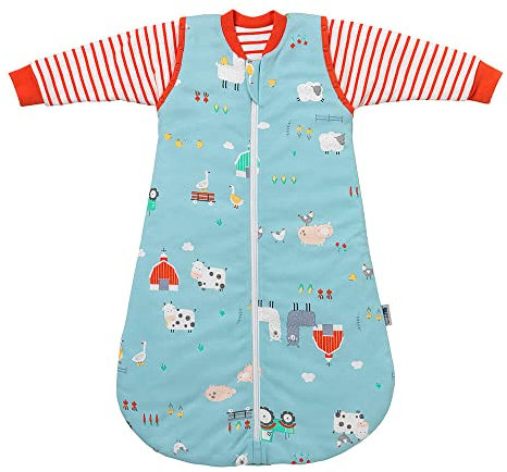 schlummersack Schlafsack Baby Bio Baumwolle ganzjährig 70 cm Bauernhof | Babyschlafsack mit Ärmel abnehmbar 2.5 Tog Baby Schlafsack ganzjährig | Ganzjahres Schlafsack Baby Bio