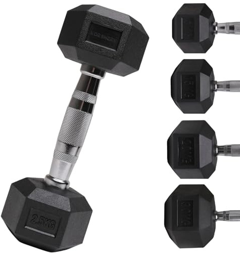 Northern Hex Dumbbell Set Rubber Heavy Weights with Metal Handles Anti-Rolling for Weight Lifting Bodybuilding Exercise Workout Strength Training Home Gym 1kg-50kg Pairs Sets
