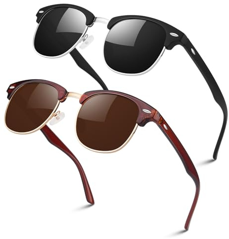 LINVO Polarisiert Sonnenbrille Herren Damen Retro Halbrahmen 100% UV400 | Leicht,Verstellbare Nasenauflagen,Autofahren,Angeln,Reisen,Laufen,Golfen