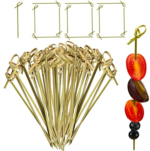 Potchen 1000 Pcs Bamboo Cocktail Picks 4.7 Inch Bamboo Skewers Toothpicks for Appetizers Food Picks Cocktail Sticks with Looped Knot for Barbecue Snacks Events Party