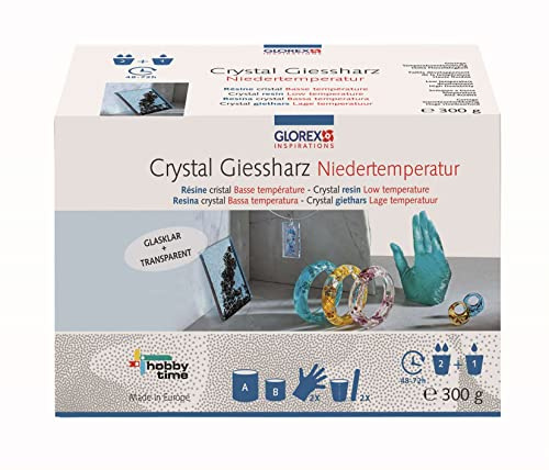 GLOREX 6 2101 511 - Crystal-Gießharz, ca. 300 g, passender Härter enthalten, 48-72 Stunden Aushärtezeit, transparent, mischbar, ideal zur Schmuckherstellung, für kreative Bastelarbeiten