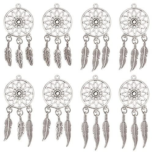 nbeads 16 Stück Traumfänger-Anhänger, 4 Größen Antike Silberlegierung Große Anhänger Tibetischer Stil Dreamcatcher Charms Für DIY Schlüsselanhänger Halskette Schmuckherstellung Brieftasche Hängen