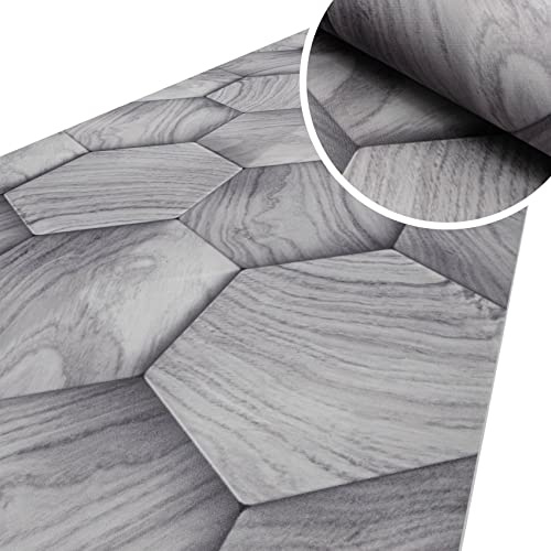 ANRO Küchenläufer Läufer Küchenteppich Flur Teppichläufer Polyester Abwaschbar Teppich Holzoptik Geometrie Grau 100x51cm