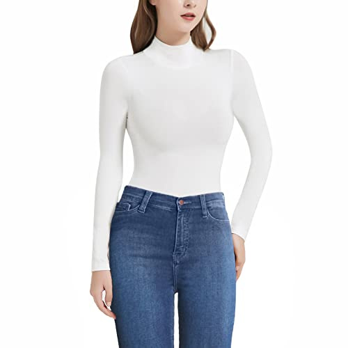RoomTour Dambody elegant långärmad body damer kroppsdräkt toppar för damer stringbody, Vit, XXL