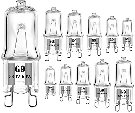 AHEVO G9 Halogen Light Bulbs 60Watt 230Volt Bi-Pin 60W T4 for Chandeliers, Pendants, Cabinet Lights, Landscape Lights, Desk and Floor Lamps, Wall Sconces,Warm White 2700K, Dimmable (10Pack)