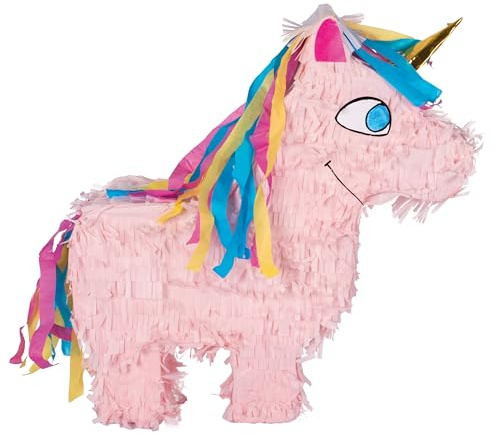P'TIT CLOWN - 22911 - Pinata Einhorn - Einfache Befüllung - Zubehör Dekoration Kindergeburtstag, Kirmes, Feiern - Karton, Papier - Rosa - 39 x 43 x 10 cm