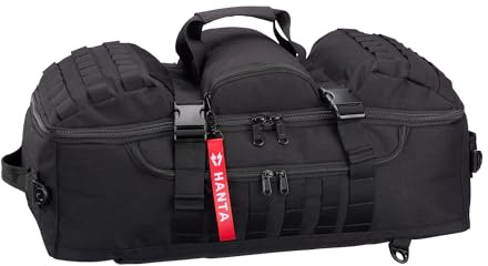 Hanta Aneto - große, universelle Reisetasche - 2 in 1: nutzbar als Tragetasche oder Rucksack - Taktische Ausrüstungstasche ideal für Alltag, Sport, Camping, Einsatz - 65L Volumen - Schwarz