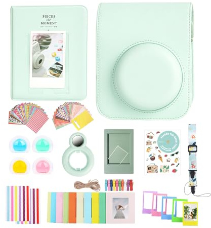 12 in 1 Accessories Kit for Fujifilm Instax Mini 12 Instant Camera With Camera Case+Photo Album & Frames+DIY Sticker+Selfie Lens+Wall Hanging Frame+Colored Filter (Mint Green)