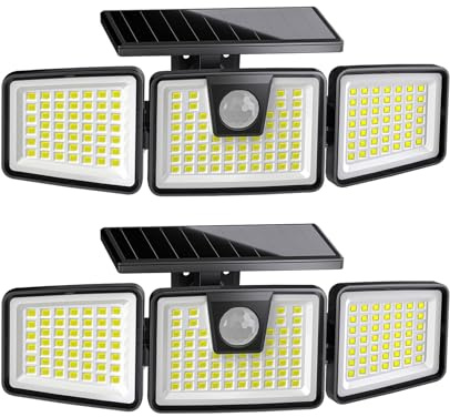 KIBTOY 156LED Solar Security Light Motion Sensor Outdoor, Easy to Install, 360° Wide Lighting Angle IP65 Waterproof, Solar Flood Lights for Front Door, Yard, Garage, Sidewalk, Pathway (2 Pack)