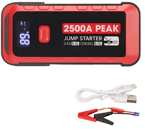 Autobatterie Starthilfe, 2500 A, 25800 MAh, USB Schnelllade LCD Display, Starthilfe für 12 V Fahrzeuge, Tragbares Ladegerät und Überbrückungskabel für Camping, 12 V Akku,