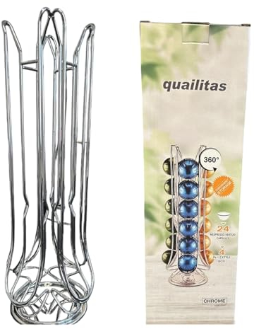 Quailitas Coffee Capsule Holder [24 pcs] – 4-Wired Coffee Capsule Stands Compatible with Vertuo Pods, Rotating Pod Rack for Vertuoline, Stylish & Elegant – Coffee Capsule Holders