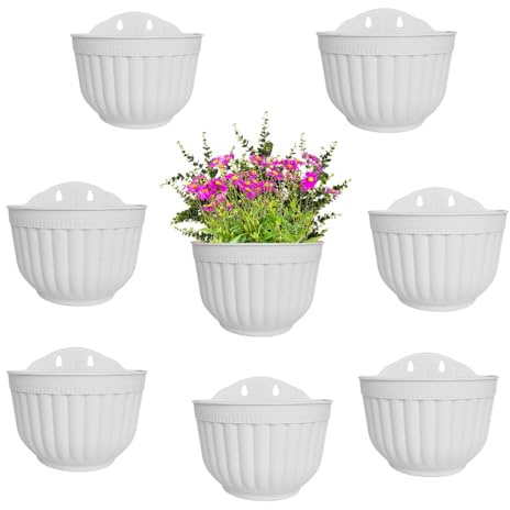 ShoppeWatch Selbstbewässernde Blumentöpfe Hängende Wand 8 Stück | Wandvasen für Pflanzen Innen und Aussen | Blumentopf Balkongeländer | Blumenhalter Wand Weiß PL61