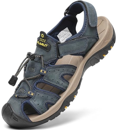 FLARUT Sandalias Deportivas Hombres Verano Exterior Senderismo Zapatos Trekking Casual Zapatos de Montaña Cuero Sandalias de Playa