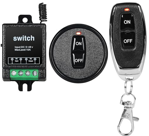 Ailao Funkschalter 12V mit Fernbedienung Einphasen Funk Relais 5-48V for Wasserpumpe/Motor Wireless Remote Control Switch Maximale Fernentfernung 100m Mit 2 Fernbedienungen Weiß (Eingebaute Batterie)…