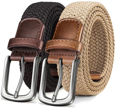 KEMISANT Gürtel Herren 2er, Elastischer Gürtel Golfgürtel 35mm | Geflochtener Stretch-Stoffgürtel Damen&Herren,Freizeit,Jeans,Sport,Beruf