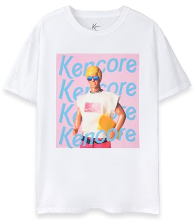 Barbie Ken - Camiseta de manga corta para hombre, diseño gráfico Kencore para adultos, color blanco, surfista, patinador, playa, club, muñeca, juguete, película, novedad, manga corta, cuello redondo,