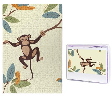1000 Piece Jigsaw Puzzle for Adults Personalized Picture Puzzle Monkey Hanging on Tree Branch Customized Wooden Puzzle for Family, Birthday, Wedding, Game Nights Gifts, 19.7x29.5