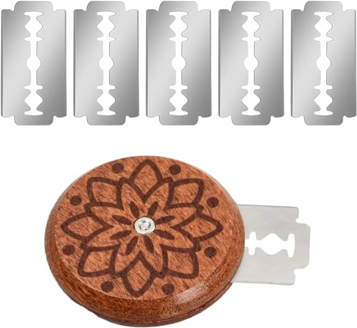 Viojrlly Affettatrice per pane, coltello per pane con lama, tagliapasta in legno, taglia baguette con 1 alloggiamento e 5 lame, tagliapasta per tagliare modelli di pasta di pane fai da te