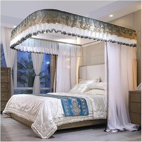Europäisches Hofbett-Überdachungs-Moskitonetz für Einzel- und Doppelbetten mit Metallhalterung (Farbe: Blau-1, Größe: 150 x 200 cm) (Farbe: Weiß, Größe: 200 x 220 cm)