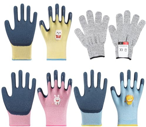 TYXHXTF 4 Pares Guantes de Jardinería Niños, Guantes de Trabajo Profesionales, Guantes Anticortes Trabajo, Guantes Jardineria Niños, para Actividades de Jardinería, al Aire Libre (3-5 Años XXXS)