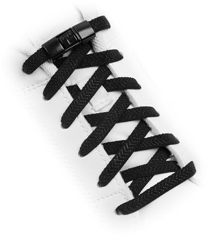 TEEZY No Tie Shoe Laces for Trainers | Premium Elastic Weave & Quick Lock Buckle | Flat Shoe Laces For Adults & Kids | Elastic Shoelaces Black White Laces No Tie | ACCELERATOR (Black)