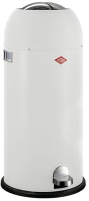 WESCO Kickmaster Maxi Cubo de basura en color blanco mate, chapa de acero con recubrimiento en polvo, amortiguador integrado, capacidad de 40 litros, ranura grande
